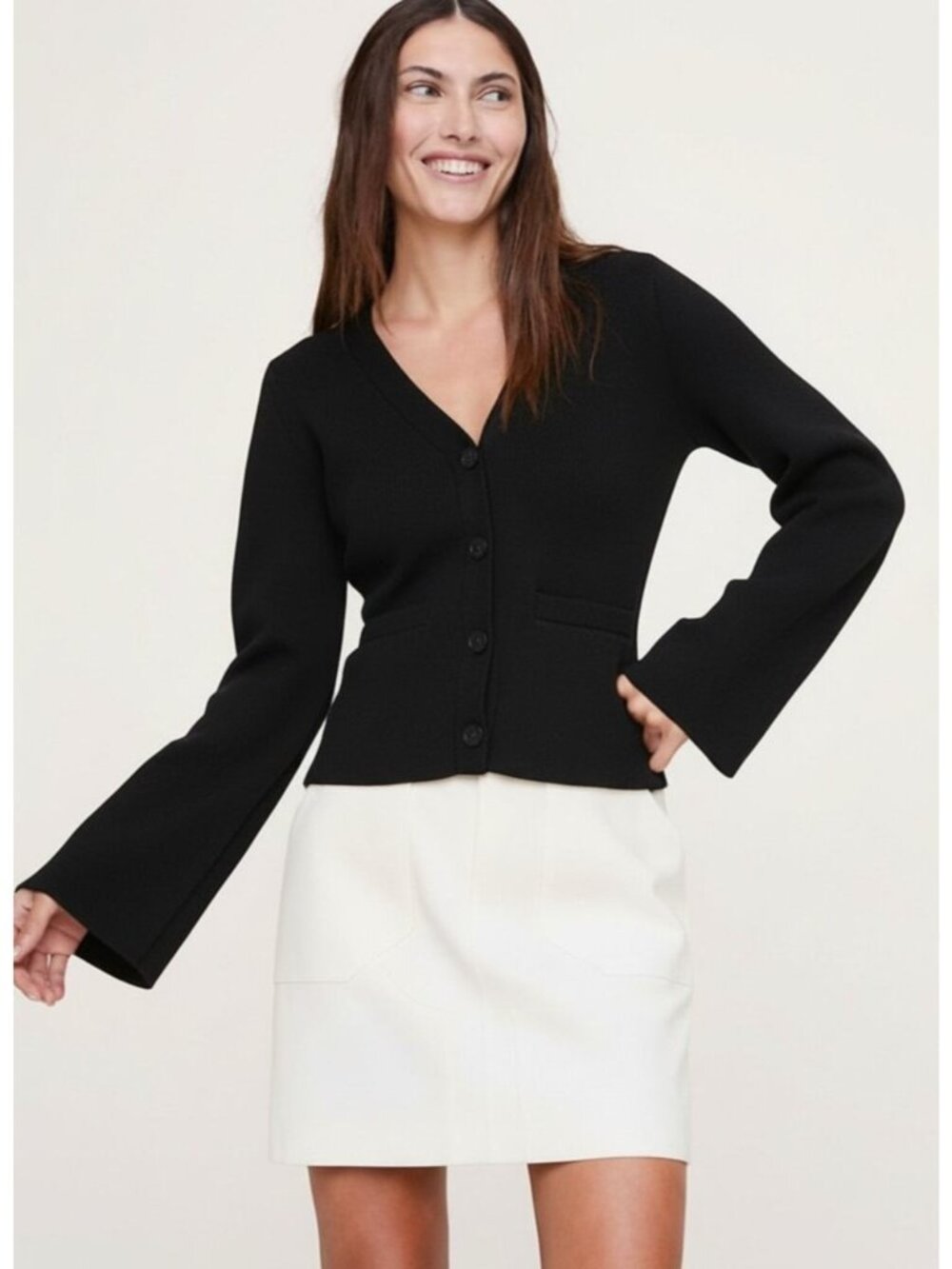 NWT BANANA REPUBLIC Larkspur Cotton-Silk Flare-Sleeve Cardigan Size XL Black